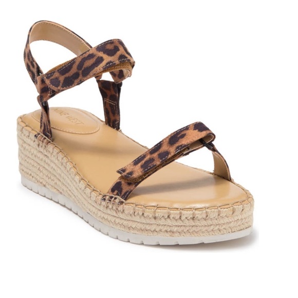 Leopard print adjustable strap espadrille accent Nine West sandals - Picture 3 of 4